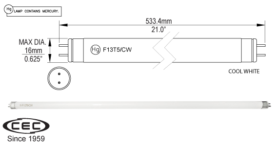 Miniature Bi-Pin Fluorescent Lamps, f13t5cw