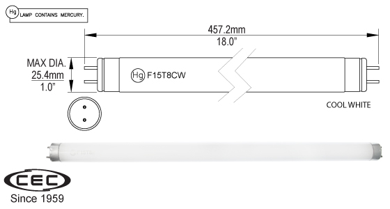 Med Bi-Pin Fluorescent Lamps, f15t8cw