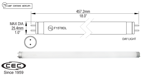 Med Bi-Pin Fluorescent Lamps, f15t8dl
